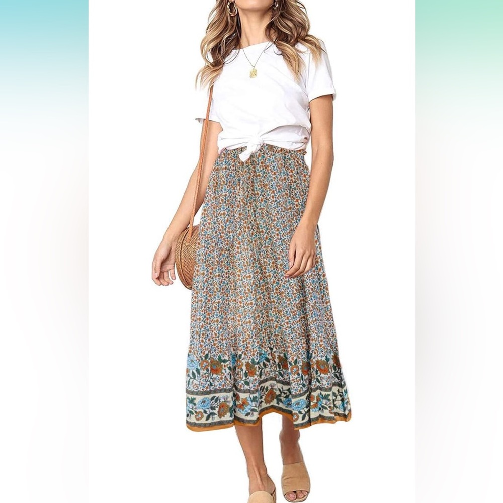 Floral Boho Midi Skirt